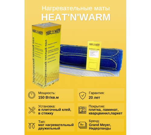 Теплый пол нагревательный мат Heat'n'Warm EcoNG150-015 (1,5 кв. м)