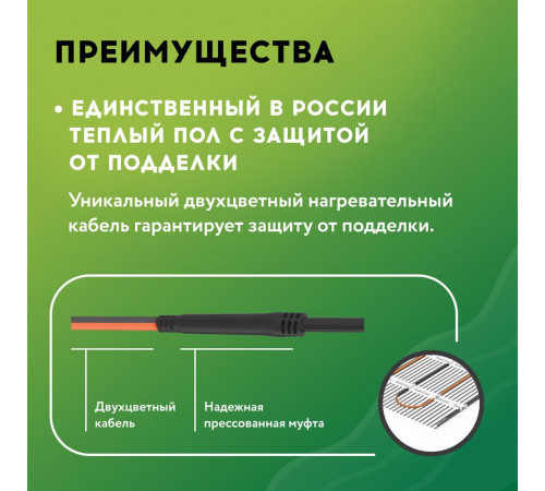 Нагревательный мат для теплого пола Русское тепло 6.0 м² 960 Вт